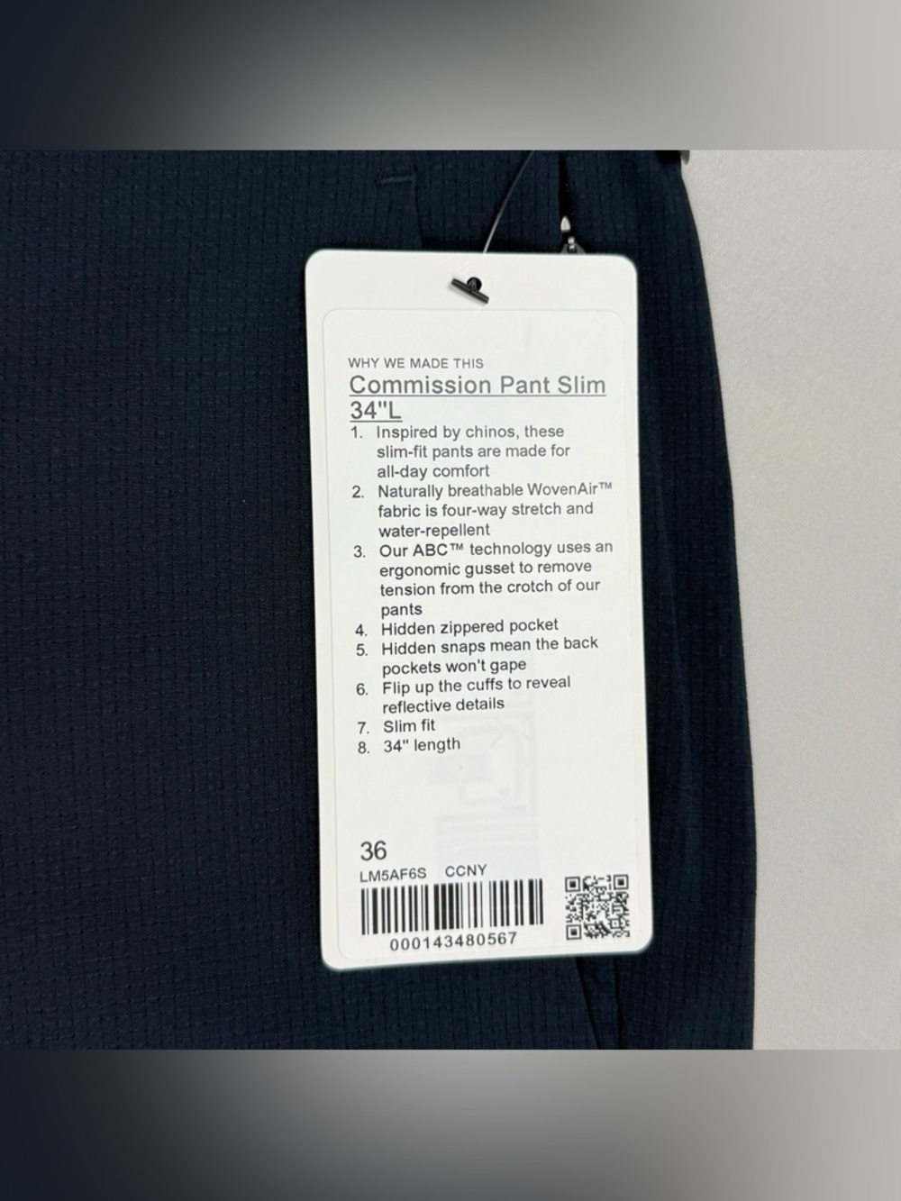 Lululemon Mens ABC Woven Air Commission Pants 36 x 32 Slim Fit Navy Blue B8 - Picture 3 of 13